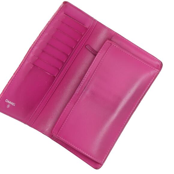 CHANEL V Stitch Chevron Long Bifold Wallet Pink Patent Leather - Picture 6 of 8